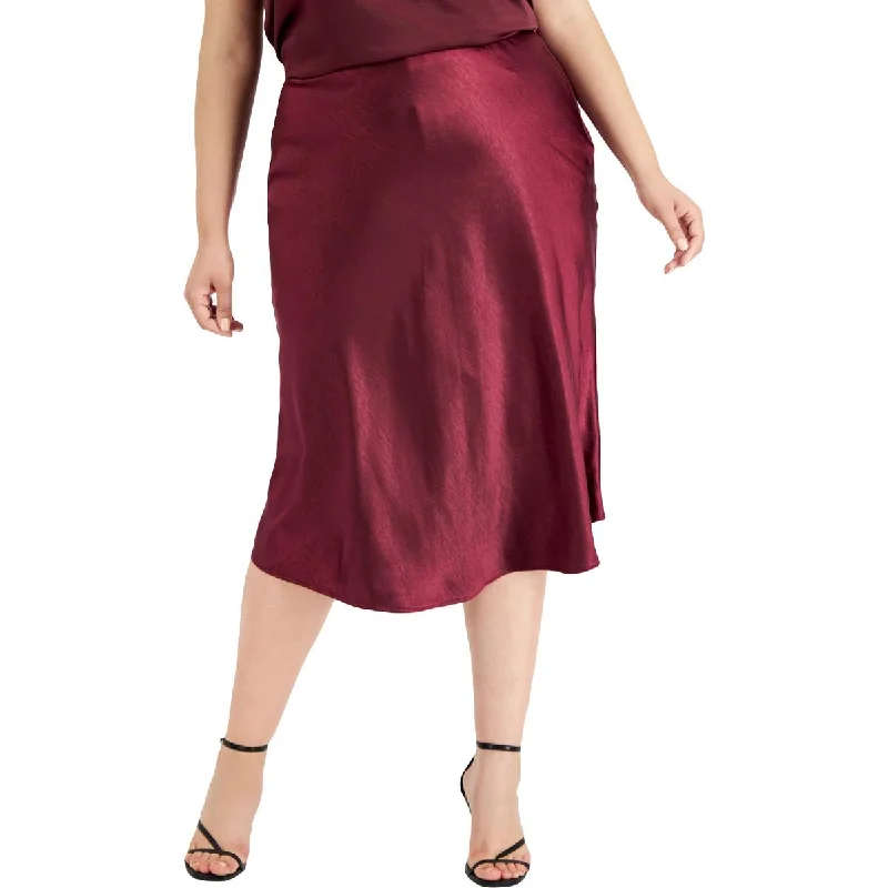 Bar III Womens Plus Satin Calf Midi Skirt