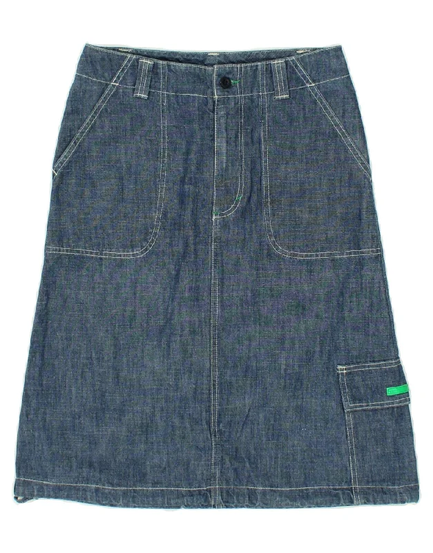 BENETTON Womens Denim Skirt IT 40 Small W28 Blue Cotton