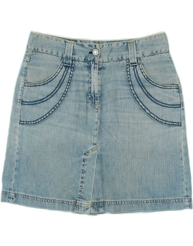 BENETTON Womens Denim Skirt IT 42 Medium W30 Blue Cotton