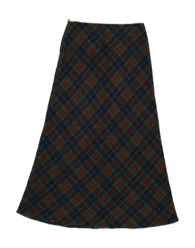 BENETTON Womens Maxi Skirt IT 42 Medium W28 Navy Blue Plaid Acrylic