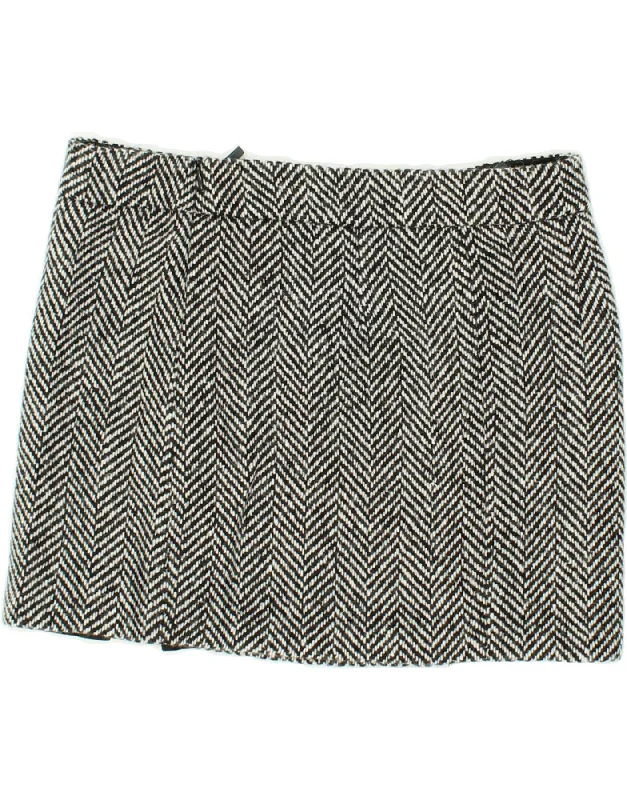 BENETTON Womens Mini Skirt IT 42 Medium W32 Black Herringbone Wool