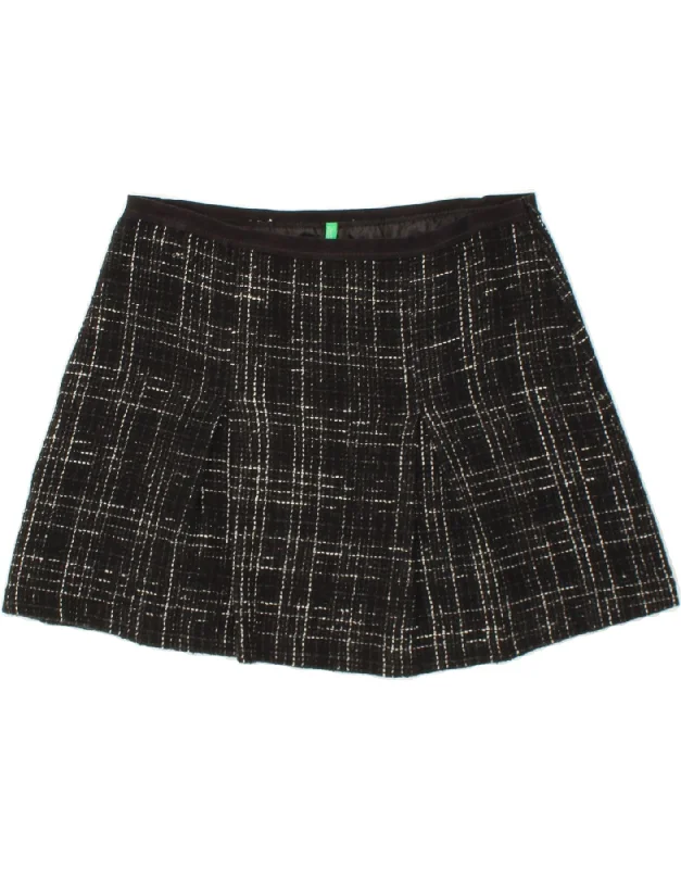 BENETTON Womens Mini Skirt UK 14 Large W32 Black Check Polyester