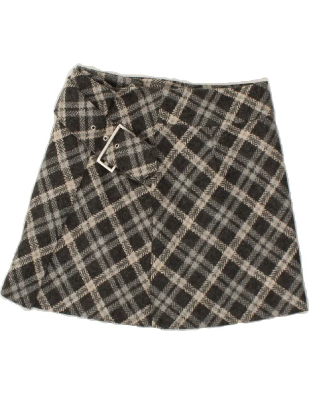 BENETTON Womens Mini Wrap Skirt IT 38 XS W26  Grey Check Wool