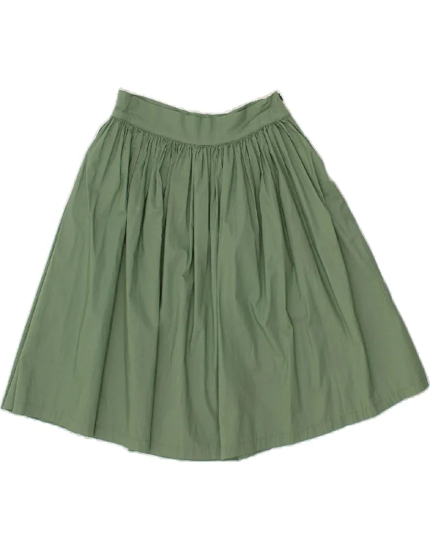 BENETTON Womens Pleated A-Line Skirt UK 10 Small W26  Green Cotton