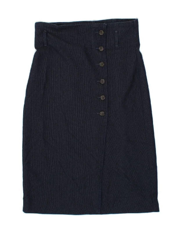 BENETTON Womens Wrap Skirt UK 12 Medium W30 Navy Blue Cotton