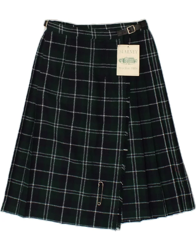 BLARNEY Womens Wrap Skirt EU 34 XS W24 Green Plaid Wool