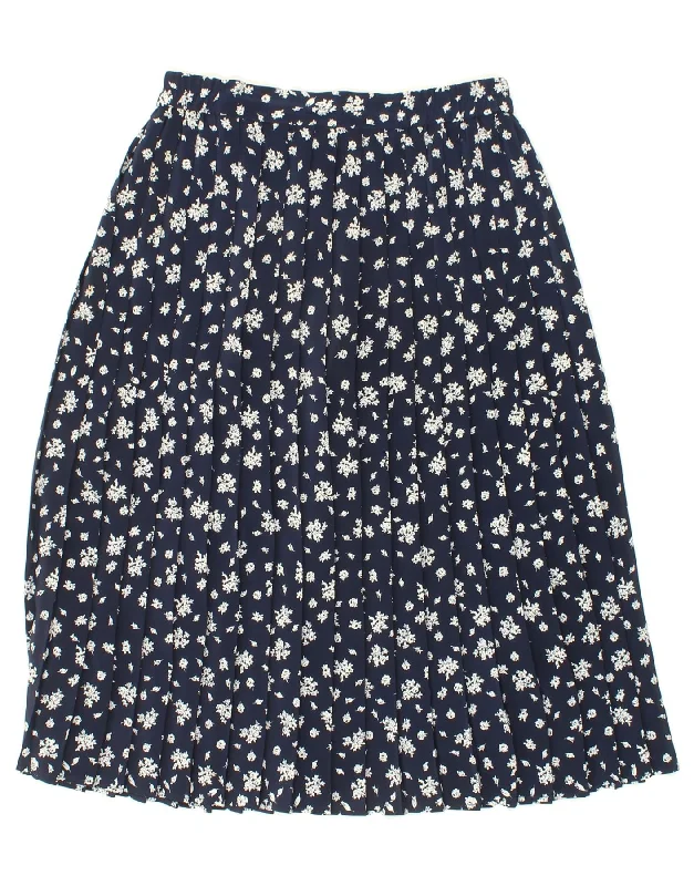 CANDA Womens Knife Pleated Skirt UK 14 Large W32  Navy Blue Floral