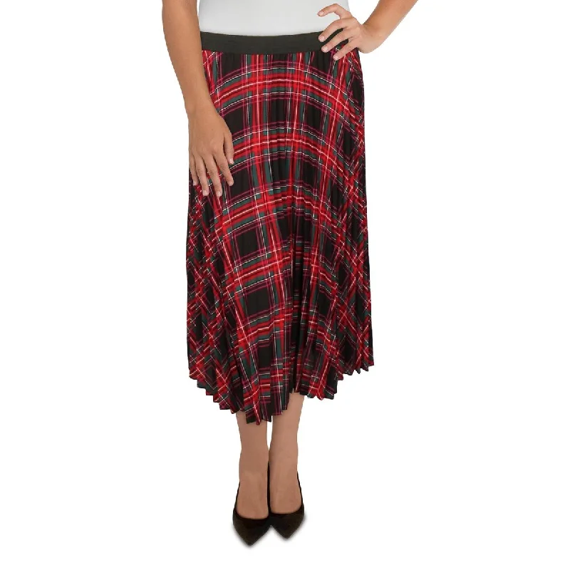 CeCe Womens Pleated Plaid A-Line Skirt