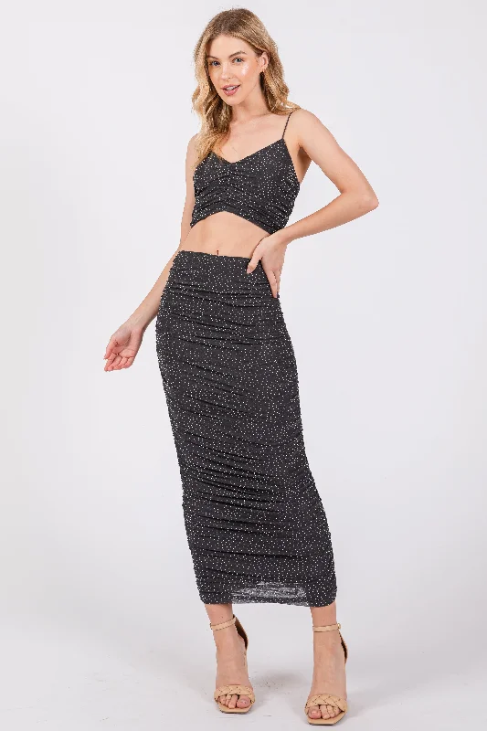 Charcoal Rhinestone Crop Top and Skirt Set