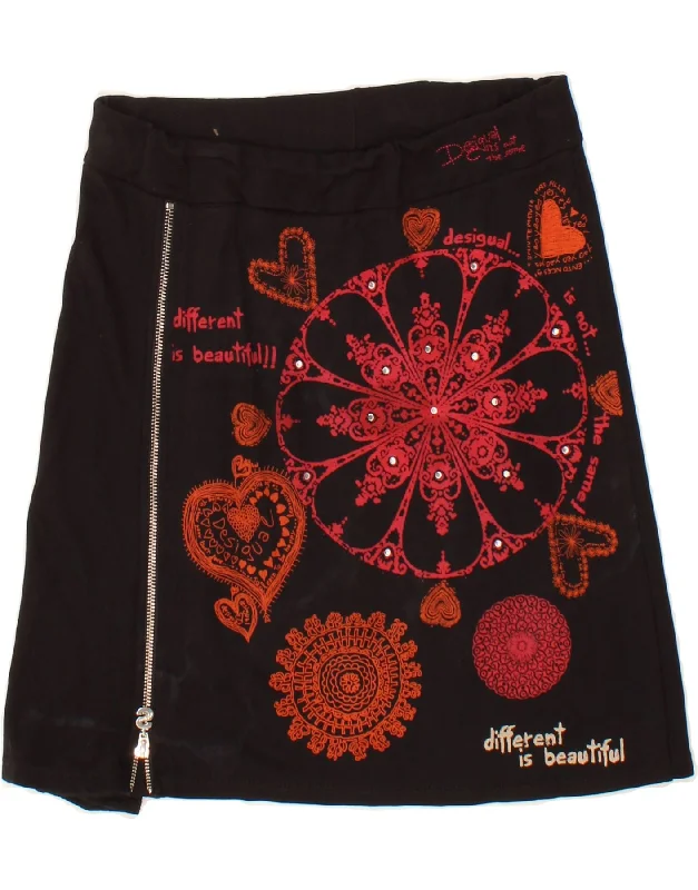 DESIGUAL Womens A-Line Skirt Medium W30  Black Floral Viscose