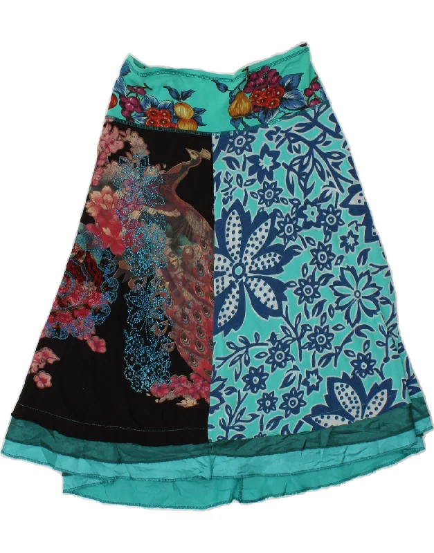 DESIGUAL Womens A-Line Skirt Medium W30  Turquoise Floral Cotton