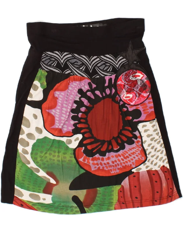 DESIGUAL Womens Abstract Pattern Graphic A-Line Skirt Medium W28 Black