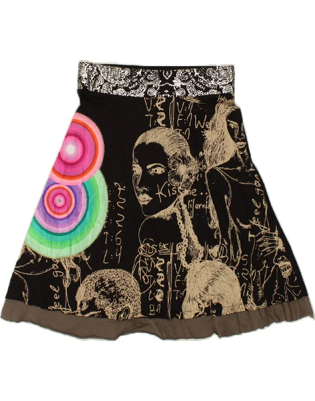 DESIGUAL Womens Abstract Pattern Graphic A-Line Skirt  Small W27  Black