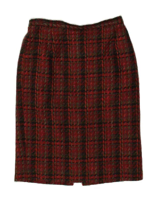 EASTEX Womens Midi Skirt UK 14 Medium W30  Burgundy Check Acrylic