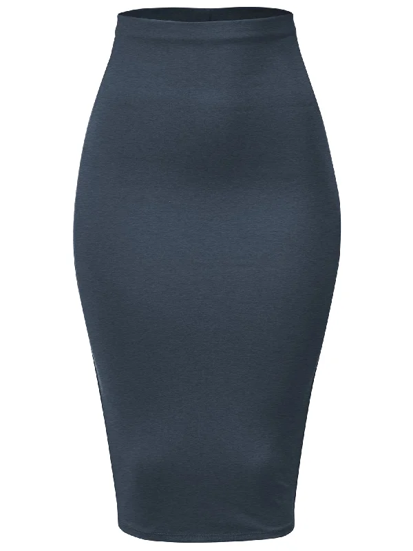 Women's Ponte Slim Fit Stretch Bodycon Office Pencil Skirt (FWS1053)