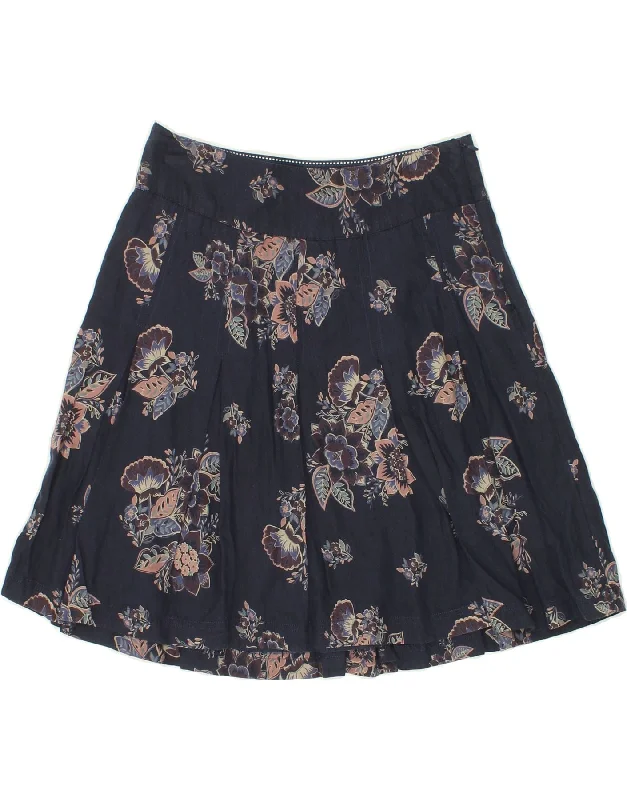 FAT FACE Womens A-Line Skirt UK 8 Small W26 Navy Blue Floral Cotton