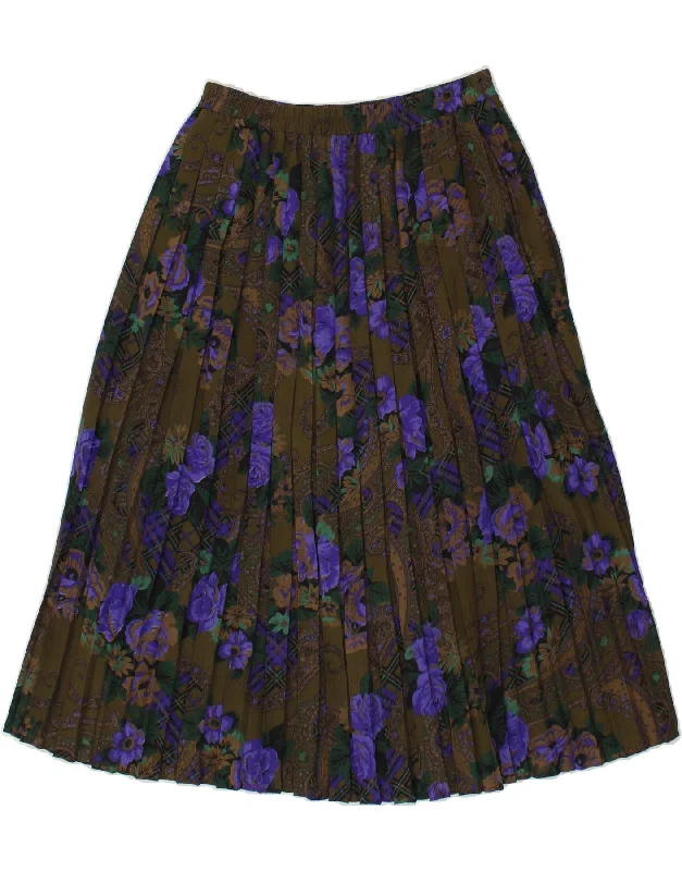 HAMMER Womens Pleated A-Line Skirt IT 40 Small W28  Khaki Floral Polyester