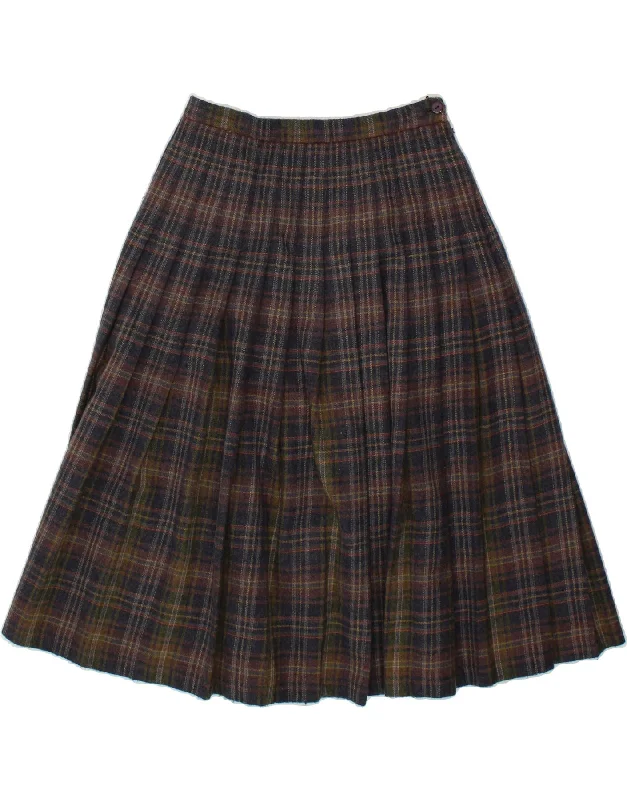 HAUSCO Womens Pleated Skirt UK 12  Medium W28 Grey Check Wool