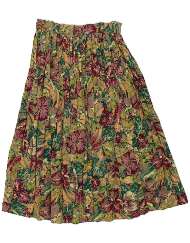 HIRSCH Womens Pleated Skirt EU 40 Medium W28 Multicoloured Floral Viscose