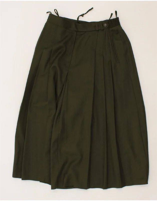 MADELEINE Womens Pleated A-Line Skirt UK 16 Large W32  Khaki Polyester