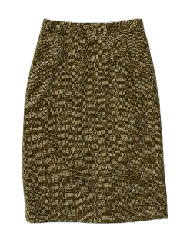 MAGEE Womens Midi Skirt UK 8 Small W26 Khaki Flecked Viscose