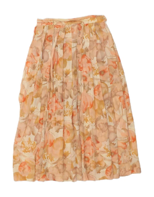 MARELLA Womens Pleated Skirt UK 14 Medium W30 Beige Floral Acetate