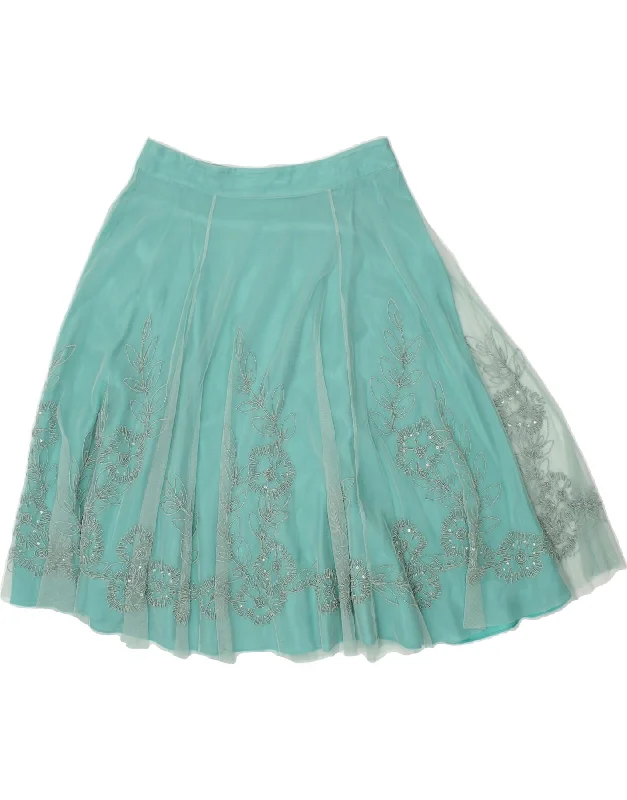 MONSOON Womens A-Line Skirt UK 14 Large W32 Turquoise Floral Polyester