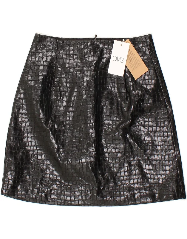 OVS Womens Mini Skirt Small W26  Black Animal Print Polyester