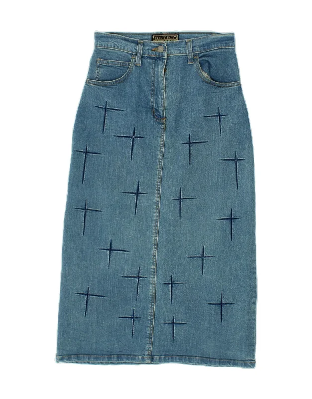 RETRO Womens Denim Skirt W30 Medium  Blue Cotton