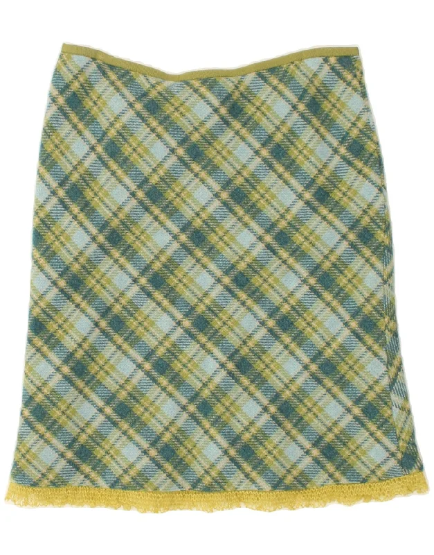 STEFANEL Womens Straight Skirt IT 42 Medium W30 Green Check Wool