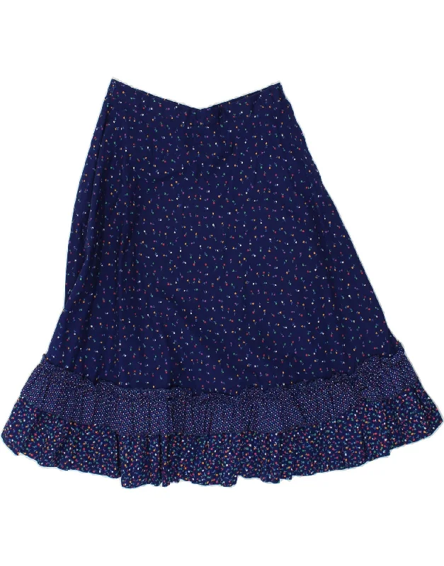 VINTAGE Womens A-Line Skirt W28 Medium  Blue Floral Cotton