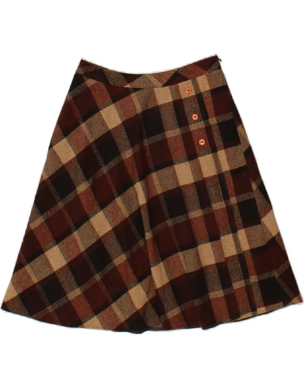 VINTAGE Womens A-Line Skirt  W28  Medium  Brown Check Wool