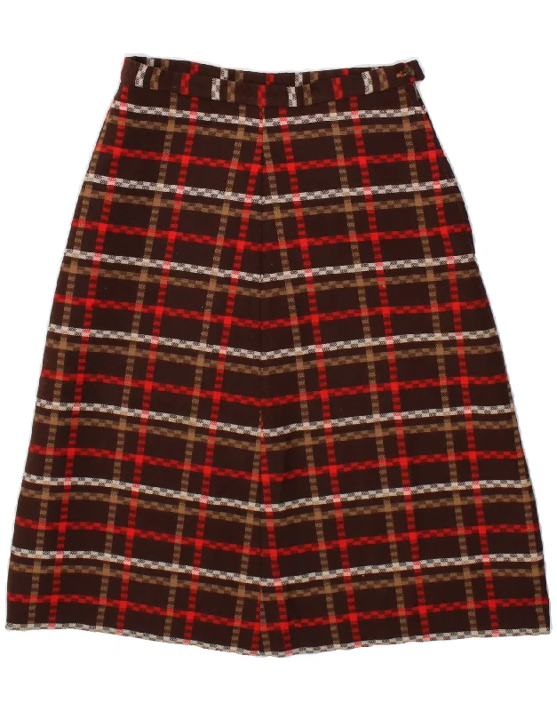 VINTAGE Womens A-Line Skirt W28 Medium Brown Plaid