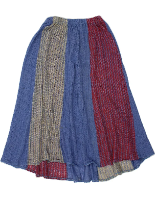 VINTAGE Womens A-Line Skirt W28 Medium Multicoloured Colourblock Linen