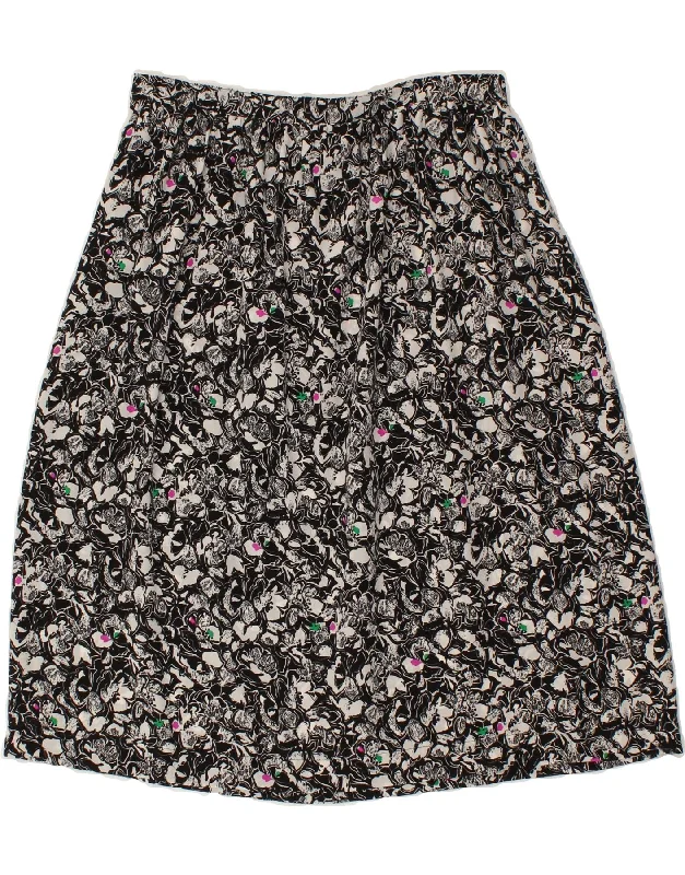 VINTAGE Womens A-Line Skirt W30 Medium Black Floral