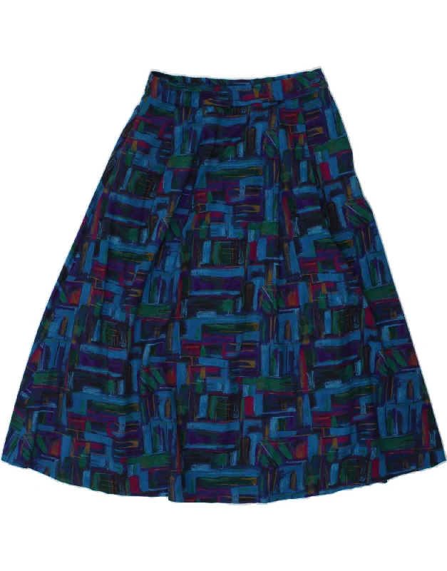 VINTAGE Womens Abstract Pattern A-Line Skirt UK 18 XL W34  Blue Acrylic