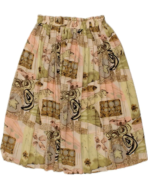 VINTAGE Womens Abstract Pattern Pleated Skirt W26 Small Beige Colourblock