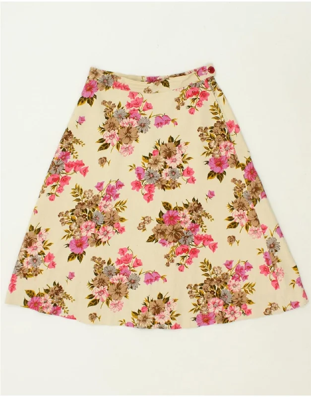 VINTAGE Womens Corduroy Skirt W26 Small Beige Floral