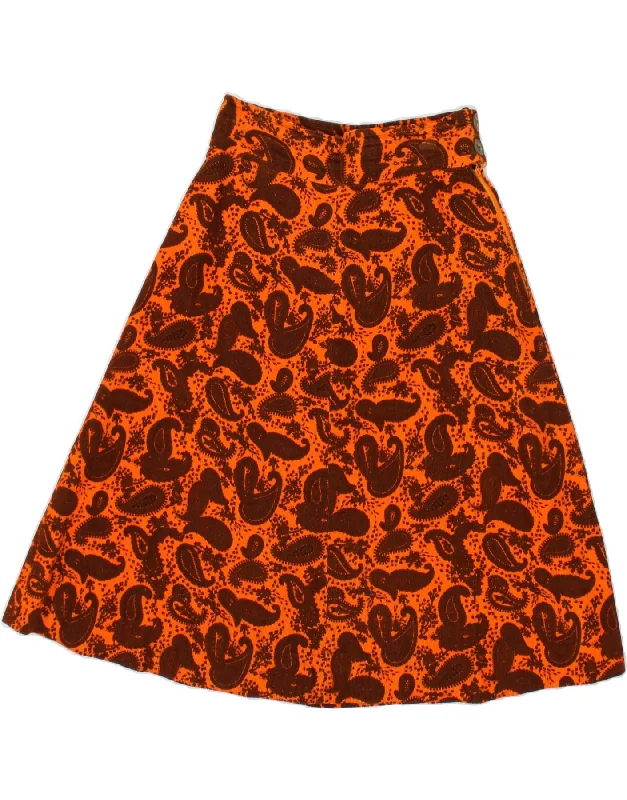 VINTAGE Womens Corduroy Skirt W26 Small Orange Paisley