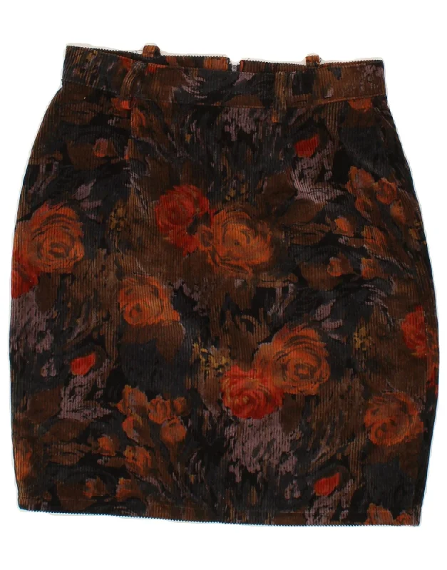 VINTAGE Womens Corduroy Skirt W30 Medium Brown Floral