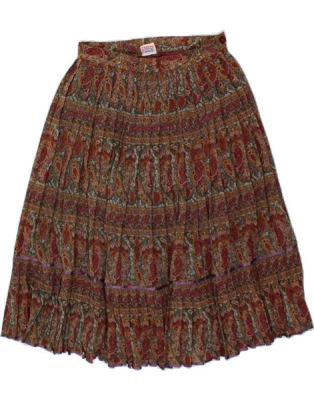 VINTAGE Womens Flared Skirt IT 44 Medium W28 Maroon Paisley