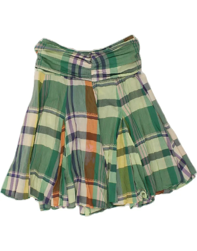 VINTAGE Womens Flared Skirt UK 12 Medium W32 Green Check Cotton