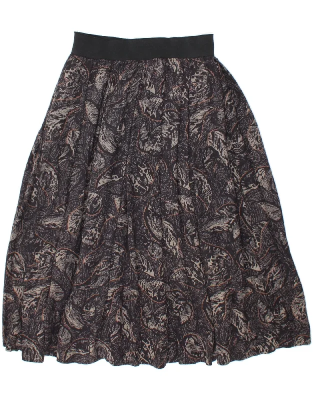 VINTAGE Womens Flared Skirt UK 16 Large W30 Black Floral Wool