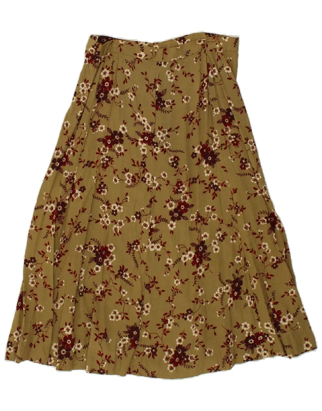 VINTAGE Womens Flared Skirt W31 Medium Khaki Floral