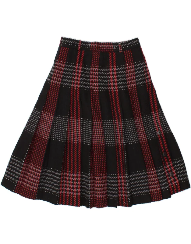 VINTAGE Womens High Waist Knife Pleated Skirt IT 46 Large W28 Black Plaid