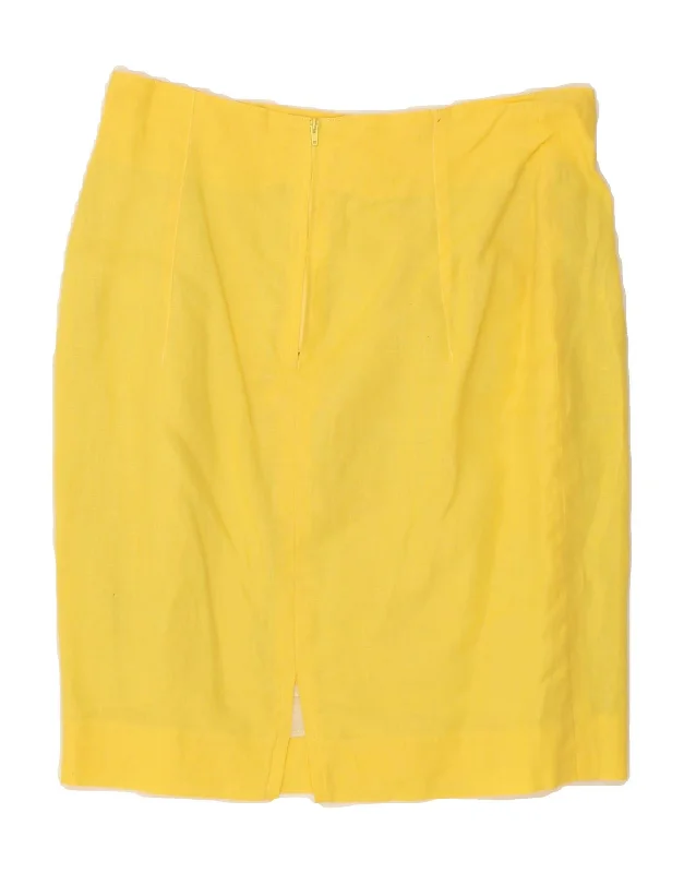 VINTAGE Womens High Waist Straight Skirt IT 46 Large W28  Yellow Linen