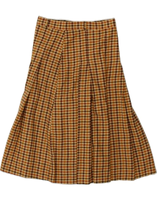 VINTAGE Womens Knife Pleated Skirt W24 XS  Brown Check Wool