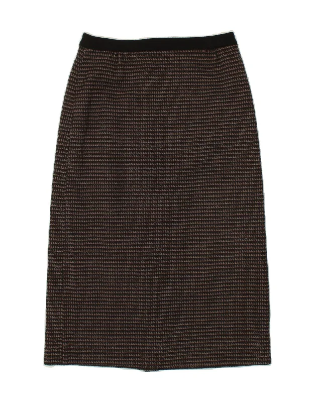 VINTAGE Womens Knit Midi Skirt UK 10 Small W26 Grey Houndstooth Wool