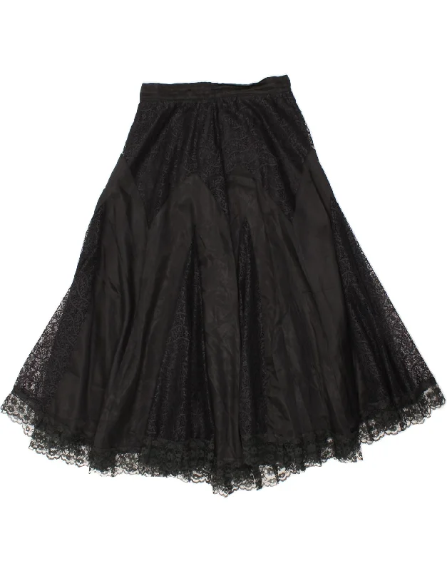 VINTAGE Womens Lace Flared Skirt W26 Small Black Floral