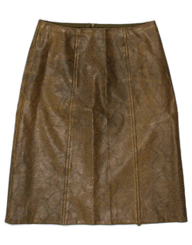 VINTAGE Womens Leather Skirt UK 10 Small W27 Green Animal Print